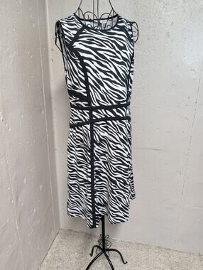 CATO Zebra Print Fit & Flare Dress Black White Y2K